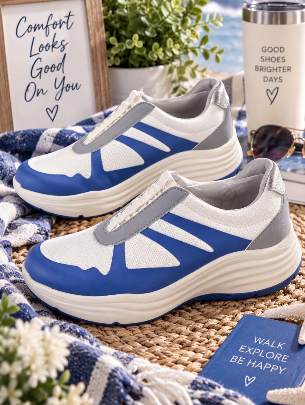 BZees Impulse Blue Slip On Comfort Sneakers Women's 9.5M NIB